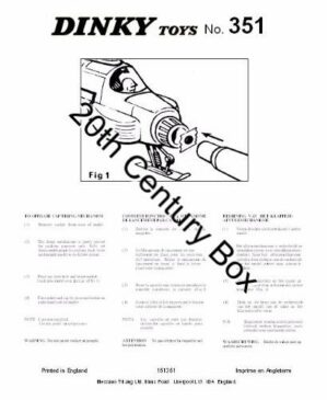 Dinky Toys 351 Shado Interceptor Reproduction Instruction Sheet