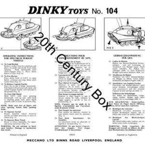 Dinky Toys 104 Captain Scarlet Spectrum Pursuit Vehicle Instruction Sheet