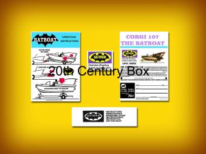 Corgi Toys 107 Batboat and Trailer, Envelope and Badge