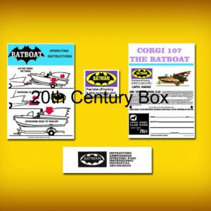 Corgi Toys 107 Batboat and Trailer, Envelope and Badge