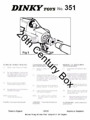 Dinky Toys 351 Shado Interceptor Reproduction Instruction Sheet