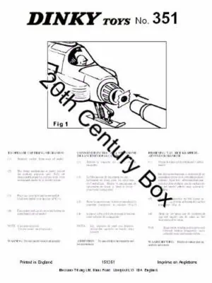 Dinky Toys 351 Shado Interceptor Reproduction Instruction Sheet