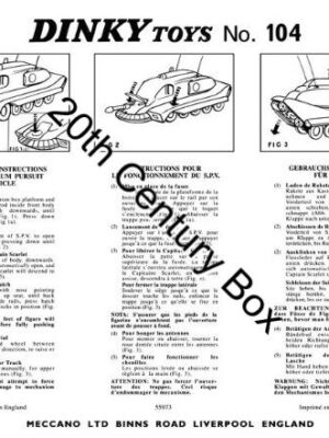 Dinky Toys 104 Captain Scarlet Spectrum Pursuit Vehicle Instruction Sheet