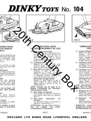Dinky Toys 104 Captain Scarlet Spectrum Pursuit Vehicle Instruction Sheet