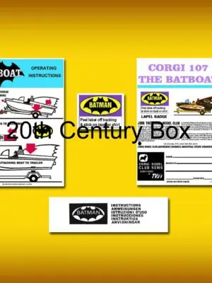 Corgi Toys 107 Batboat and Trailer, Envelope and Badge