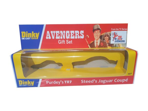 Dinky Toys 307 New Avengers Steed's Jaguar XJ12 and Purdey's TR7 Repro Box Code 3