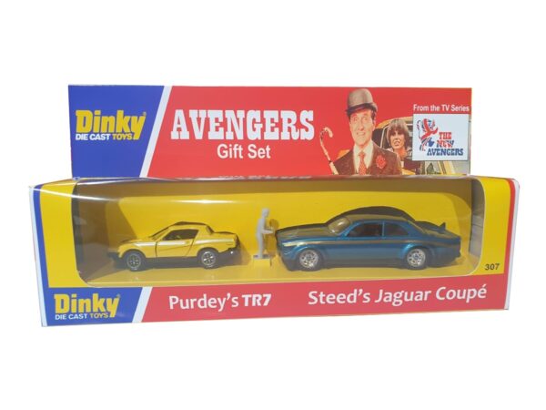 Dinky Toys 307 New Avengers Steed's Jaguar XJ12 and Purdey's TR7 Repro Box Code 3