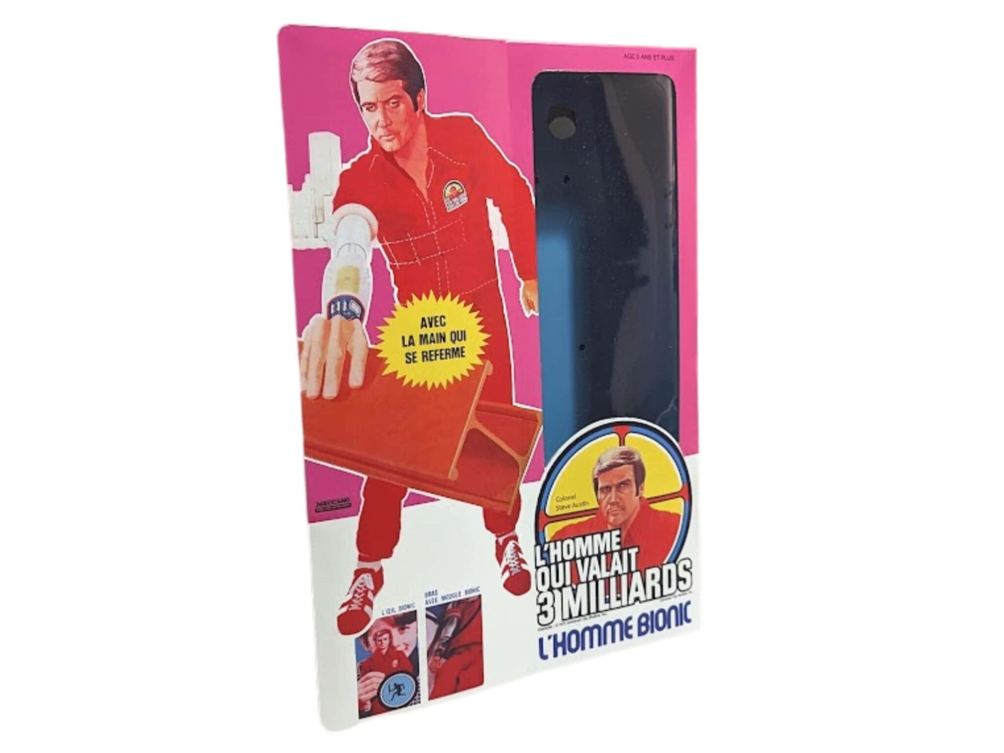 Meccano French Bionic Grip Six Million Dollar Man Figure Repro Box