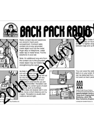 Denys Fisher Six Million Dollar Man Backpack Radio Reproduction Instruction Sheet