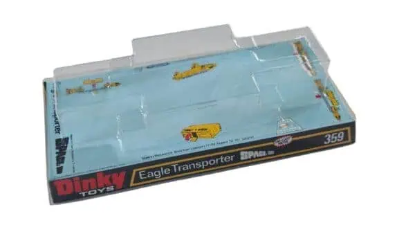 Showcase one of the most iconic sci-fi vehicles ever made with this premium reproduction blister (bubble) box for the Dinky Toys 359 Eagle Transporter, as seen in Space: 1999. Designed to faithfully replicate the original packaging, this repro captures the unmistakable look that made the Eagle a standout classic of the Dinky range. Featuring crisp, vibrant backing card artwork and a clear display bubble, this box delivers the authentic “mint-on-card” presentation collectors love. Whether you're restoring a cherished model or elevating your display, this reproduction adds that essential finishing touch that transforms a loose model into a true collector’s piece. Why collectors love it: Accurate blister-style reproduction of the original Dinky 359 packaging Bold, period-correct artwork from Space: 1999 Clear plastic bubble for an authentic vintage display look Instantly enhances presentation and nostalgic appeal Perfect for: Completing a boxed Eagle Transporter display Replacing damaged or missing original packaging Creating a standout retro sci-fi showcase