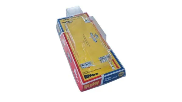 dinky 360 yellow red bubble box3 Bring your collection back to life with this beautifully produced reproduction blister (bubble) box for the iconic Dinky Toys 360 Eagle Freighter – Yellow Version, as featured in the classic sci-fi series Space: 1999. One of the most recognisable vehicles of the era, the Eagle Freighter deserves to be displayed exactly as it appeared on toy shop shelves — and this repro box delivers just that. Carefully recreated with vivid, period-correct artwork and a crystal-clear display bubble, this packaging captures the unmistakable retro style of the original release. The bold yellow theme reflects the freight variant perfectly, making it an eye-catching addition to any serious Dinky or Gerry Anderson collection. Whether you're restoring a cherished model or building a display-worthy set, this blister box adds instant authenticity and nostalgic charm. Why collectors love it: Faithful reproduction of the original blister-style packaging Bright, accurate backing card artwork with classic Space: 1999 styling Clear plastic bubble for an authentic “mint-on-card” presentation Enhances both display quality and collectible value Perfect for: Completing your Dinky Eagle Freighter display Replacing worn, damaged, or missing packaging Creating a standout retro showcase piece