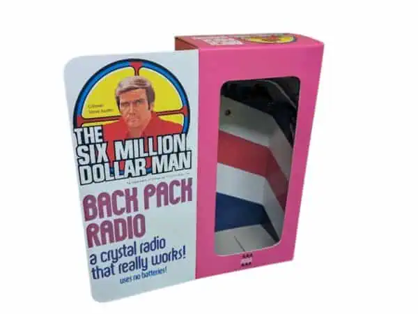Six Million Dollar Man Back Pack front Denys Fisher Six Million Dollar Man Back Pack Radio Reproduction Box
