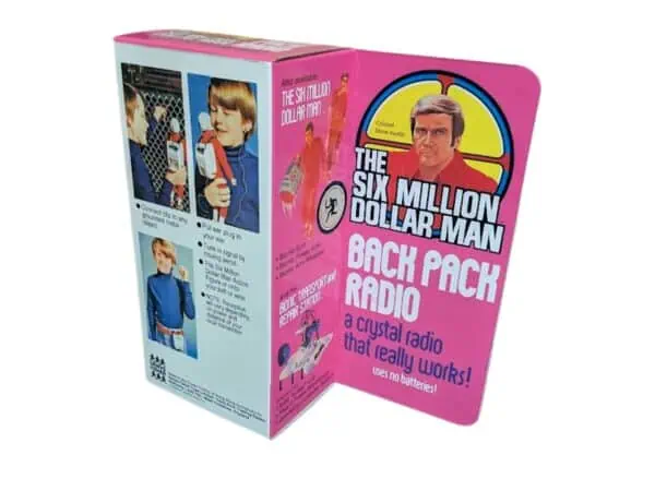 Six Million Dollar Man Back Pack rear-side-1 Denys Fisher Six Million Dollar Man Back Pack Radio Reproduction Box
