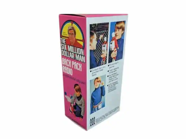 Six Million Dollar Man Back Pack rear-side Denys Fisher Six Million Dollar Man Back Pack Radio Reproduction Box